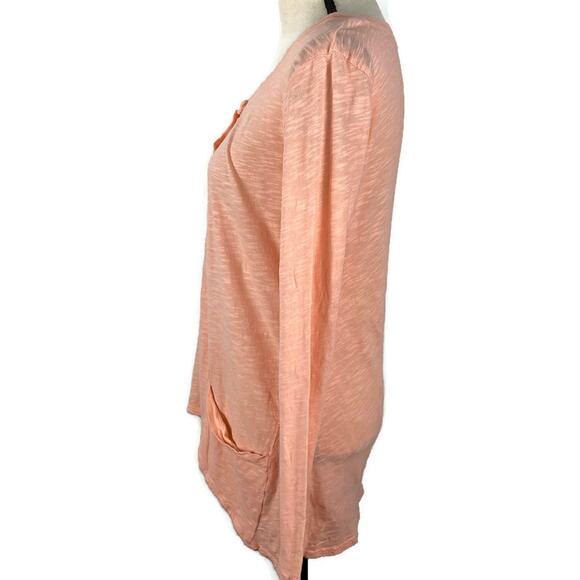 Left of Center Henley Top Anthropologie Button Scoopneck Tunic Pink Womens XS - Picture 2 of 10